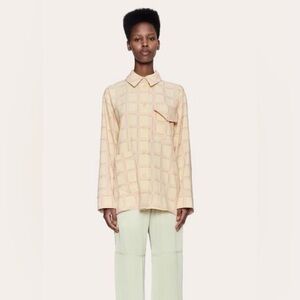 Stine Goya Grid Fog Silvi Oversized Button Up Top Yellow Pink Sz S Scandinavian
